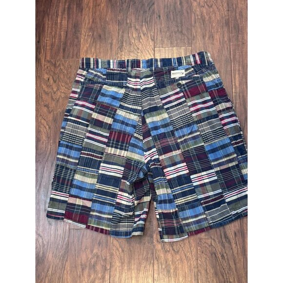 Nautica Clipper Relax Fit Plaid Patchwork Shorts 35W Cotton Blend Multicolor - Picture 4 of 5